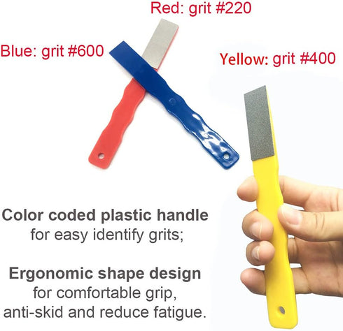 Diamond Color Coded Mini Diamond Hone Kit - 3 Grits #220, 400, 600 Flat Hand File Knife Sharpener