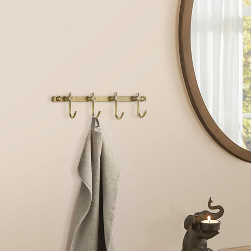 WINCASE Brass Towel Hook Rack, Brushed Brass Wall Hook Rack, Antique Brass Row Hooks with 4 Hooks Rustic Wall Mounted by WINCASE