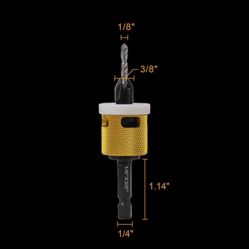 1/8"x3/8" Carbide Tipped Countersink Drill Bits with Low Friction Depth Stop for Wood and Plastic