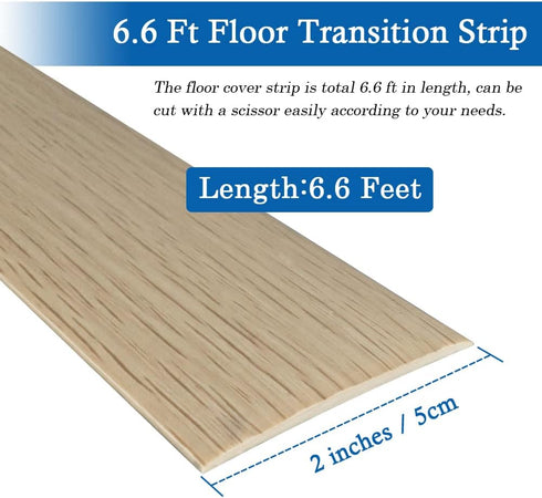Floor Transition Strip, Self Adhesive Flooring Cover Strips, 2" Wide Vinyl Flat Divider Strip, Elegant Wood Grain Design