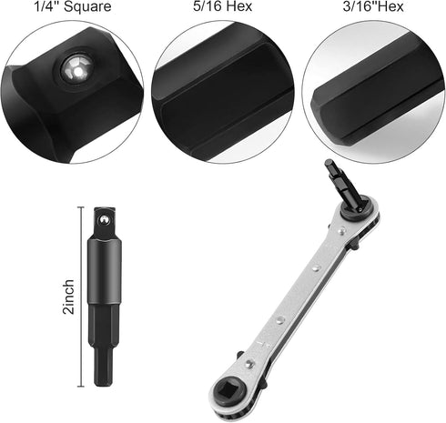 HVAC Service Wrench Tool Kit with Hexagon Bit Adapter for Air Conditioner Refrigeration Equipment Repair