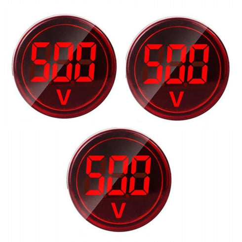 3pcs Digital Display AC Voltage Indicator, 22mm Round Head LED Voltage Tester AC50~500V