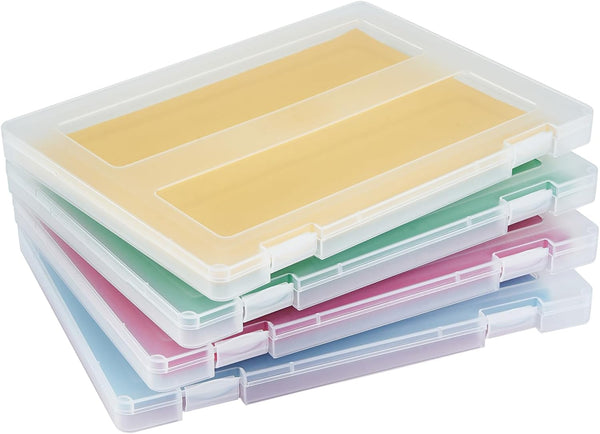 Mickiewicz 4 Pack A4 Paper Storage Box, 8.5 x 11 Plastic Portable Project Case for Scrapbook, Office, Craft Supplies
