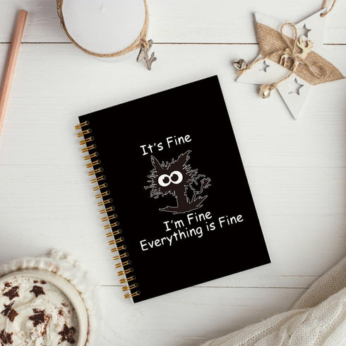 Funny Cat Notebook Journal - Cat Gifts for Cat Lovers, Inspirational Notebooks Journal,It's Fine I'm Fine Everything's Fine, Hardcover Spiral Notebook 5.5x8.3 by hold fizz