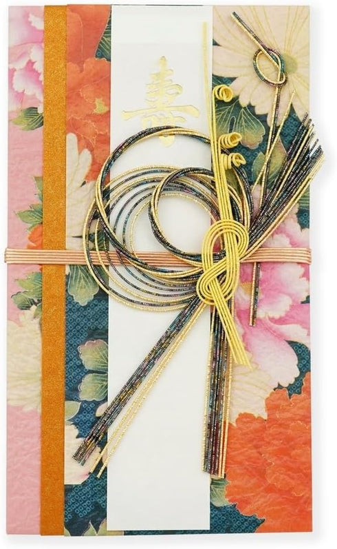 Traditional Japanese Money Envelopes, Peony Decorative Fancy Envelopes for Cash, Wedding Gifts (6 Packs, Bulk Pack)