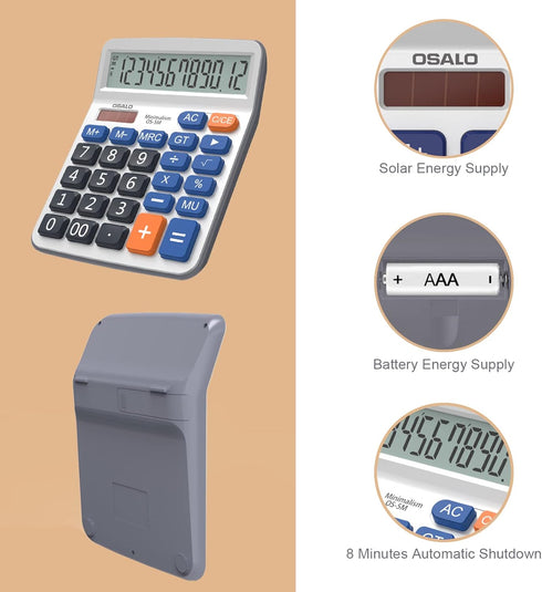 Desktop Calculator, Extra Large 5-Inch Clear LCD Display, 12-Digit Big Number Button, Auto Sleep Function