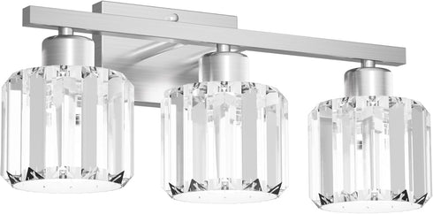 3-Light E26 (Bulbs comzler Bathroom Light Fixtures Over Mirror, Brushed Nickel Crystal Wall Sconce with Base for Mirror