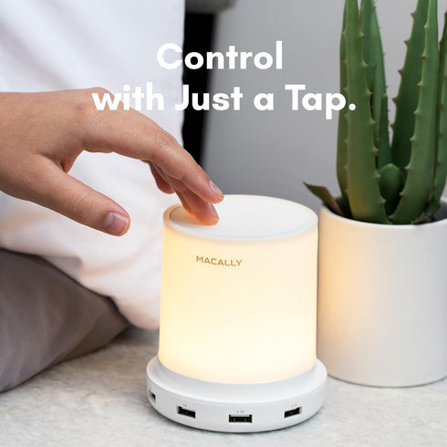 3 Dimmable Macally Small Touch Lamps for Nightstand - Bedside Lamp with USB Port - Way Short Table Lamp for Small