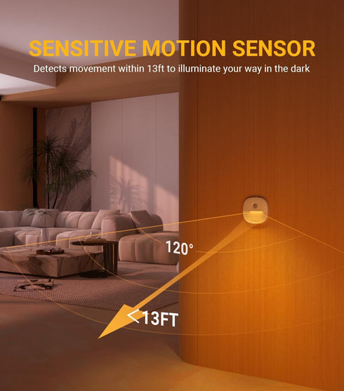 Dimmable 3 Pack Lyridz Rechargeable Battery Night Light with Motion Sensor, Amber Nightlights for Bathroom, Bedroom