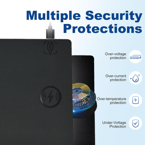 Desk Mat with Wireless Charging, Black Mouse Pad with Charger, Large Leather Computer Mouse Pad for Keyboard and Mouse