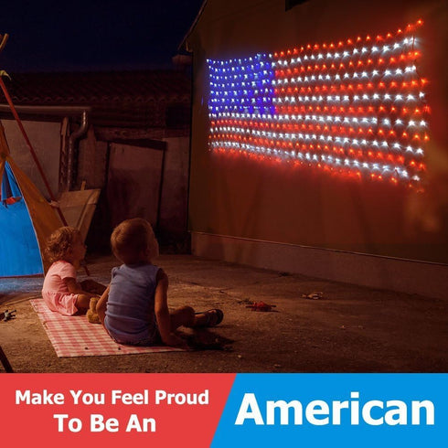 420 4th Solar American Flag String Lights - Waterproof Led Solar Powered Flag Net Light for of July Memorial Day