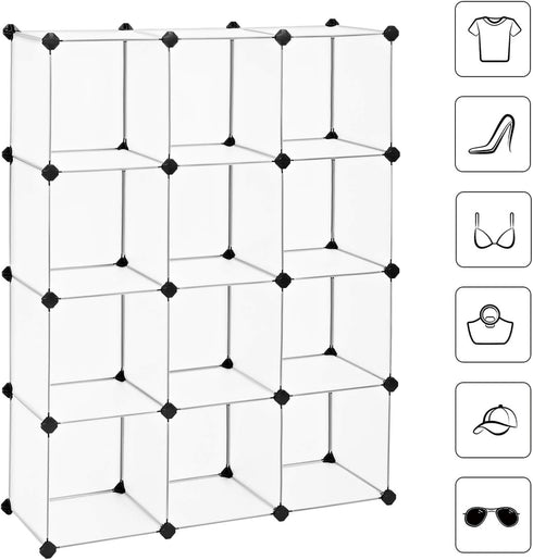 SONGMICS Cube Storage Organizer - Set of 12 Plastic Cubes for Room Organization (12.2 x 36.6 x 48.4 Inches, White)