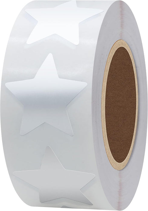 Hybsk 1" Gold Star Shape Stickers, School Rewards Stickers, Total 500 Labels Per Roll (Silver)