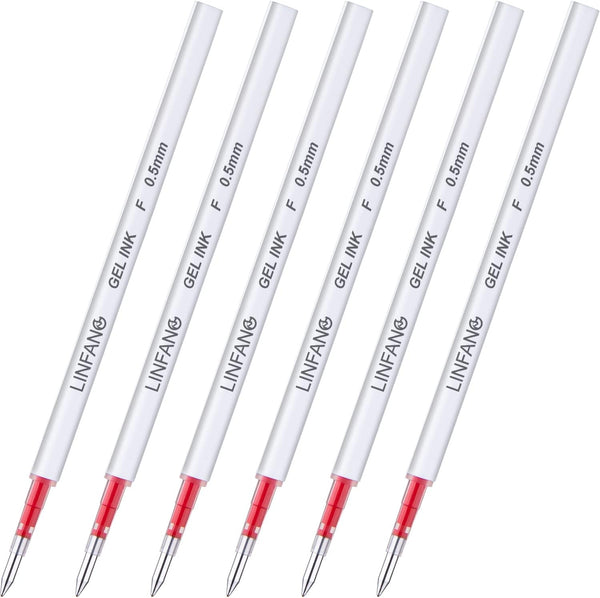 Red Gel Pen Refills - 6 Pack - 0.5mm Fine Point Quick Dry Ink for Journaling and School Supplies