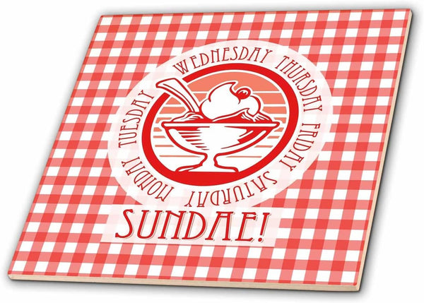 3dRose Light Hearted Ice Cream Sundae Design in Red and White Gingham