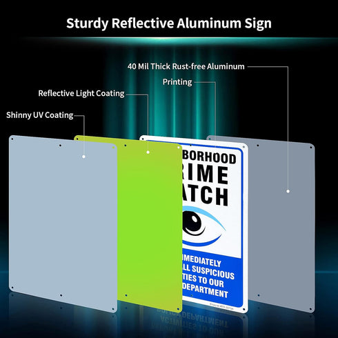 2-Pack Neighborhood Crime Watch Sign - We Report All Suspicious Activities to Our Police Department, 12"x 8" Aluminum