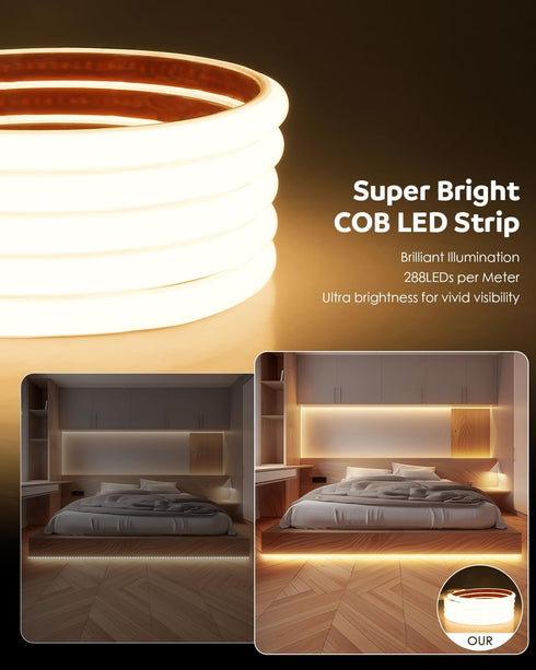 110V 120V 6FT 3000K 576LEDs Closet CRI90+ IP67 Aclorol COB LED Strip Light LED Light Strip Warm White