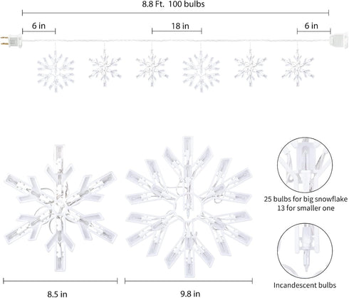 6 9ft 100 Bulb Minetom Snowflake Christmas String Lights with Drops - Mini Icicle Lights with Hooks, Plug