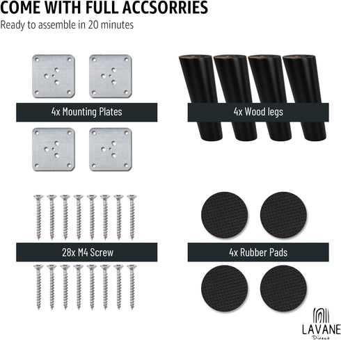 La Vane 4 inch 10cm 4PCS / Wooden Furniture Legs, Soild Wood Oblique Tapered Black Replacement Feet with Mounting Plate