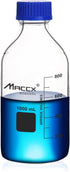 Glass Round Media Storage Bottles - 1000ml Volume, 3.3 Borosilicate Glass with GL45 Polypropylene Screw Cap