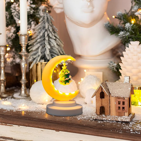 EUBUY Decorative Table Lamp, Moon Lamp, Christmas Half Moon Lamp Decoration, Santa Claus Half Moon Table Light Tree