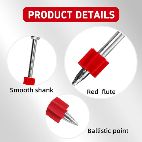 2-1/2" Powder Actuated Fasteners with .300 Head .145" Shank and Flute for Powder Fastening & Power Framing Systems, 100