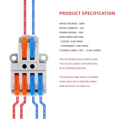 DIANN 20pcs 2 4 28-12 Lever Wire Connectors in Out Quick Wiring Cable Connector AWG Push-in Conductor Terminal Block