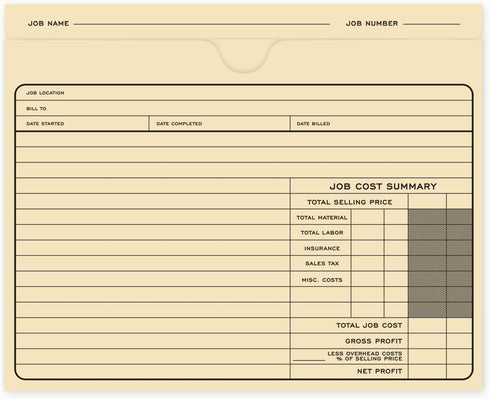Classic Professional Manila File Folder, 50 Preprinted Job Folders, 10" x 12", Task Cost Tracking, Made in USA