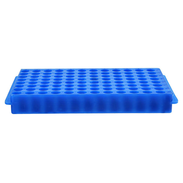 YOKIVE Double Panel Plastic Tube Rack Holder | Great for 11.5mm, 7.5mm Lab Test Tube (Blue, 96-Sockets)