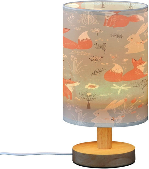 ALAZA Fox White Rabbit Bedside Table Lamp with USB Port for Bedroom Nightstand Lamps Night Light Linen Fabric Shade