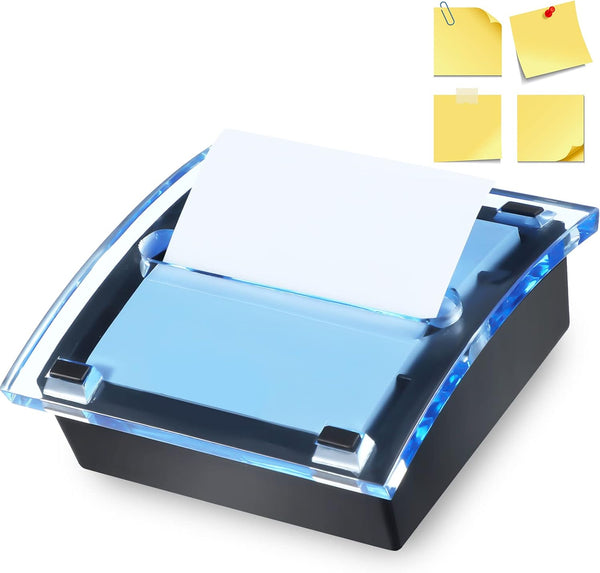Pop Up Notes Dispenser, Black Base Clear Top Sticky Notes Holder for 3 x 3 Inch Sticky Notes, School Office Home
