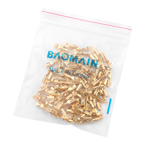 Baomain 1/4" Male Spade Quick Splice Crimp Terminals, Non Insulated, Pack of 100