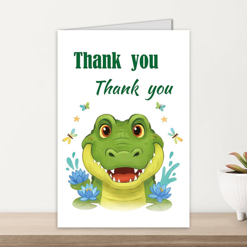TNCDJKPA Cute Crocodile Thank You Card with Red Envelope - Watercolor Alligator Thanks Greeting Card for Kids Birthday