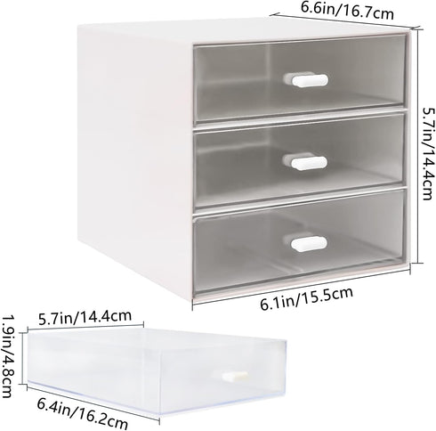 Desk Organizer with Drawer, Desk Storage Box, Plastic Office Stationery Supplies Organizers, Desktop Organizer for Office School Home (3 drawer, White) by Zuiaso