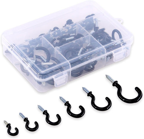 Swpeet 100Pcs Black Cup Hook Kit, Vinyl Coated Ceiling Screw Holder for Home