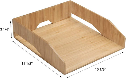 MobileVision 2 Pack Stackable Bamboo Paper Tray, Office Organizer for Files, Documents, Letter Sorter, and Magazine
