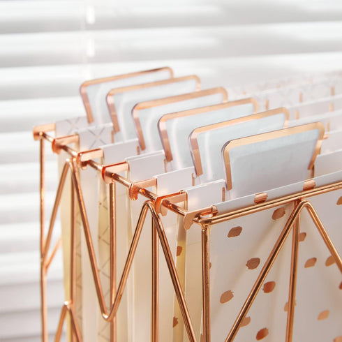 Y YOMA 12 Pack Rose Gold Hanging File Folders - Decorative Letter Size Folder Organizer with Adjustable Tabs