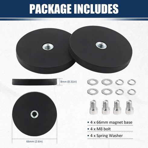 D66 2Pack Rubber Coated Magnets, Neodymium Magnet Base Mount with Rubber Coating Anti Scratch Magnetic Base with Female