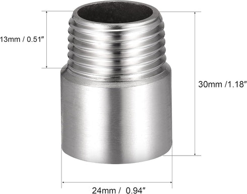 uxcell Shower Head Extension Arm, Stainless Steel 1/2PT Male to 1/2PT Female Thread, 30mm Length Cast Pipe Fitting