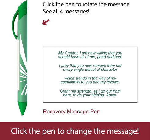 Recovery Pens, 3rd Step/7th Step/Happy Joyous Free Pen Trio, Rotating Message 6 Pen Set