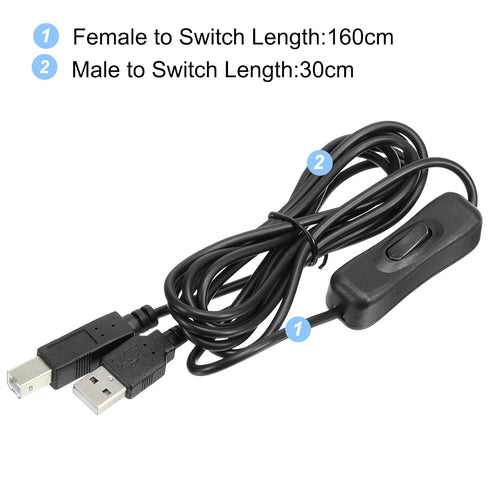 2 MECCANIXITY USB Printer Cable with ON/Off Switch Meter Male to USB B/M Extension Cord for Printers Scanner Copier
