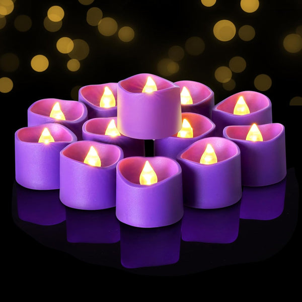 Raycare Purple Battery Operated Tea Lights, 200+Hour Electric Flickering Flameless Candles, Realistic