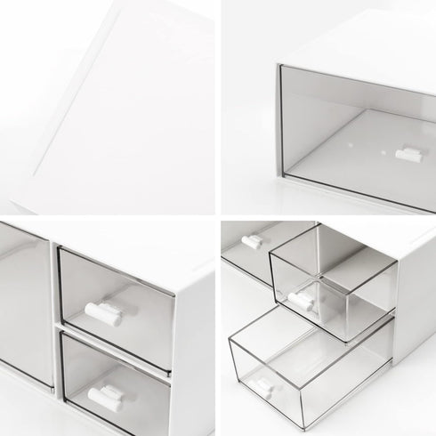 Desk Drawer Organizer, Stackable Plastic Storage Drawers for Makeup and Bathroom Accessories, Large (White).