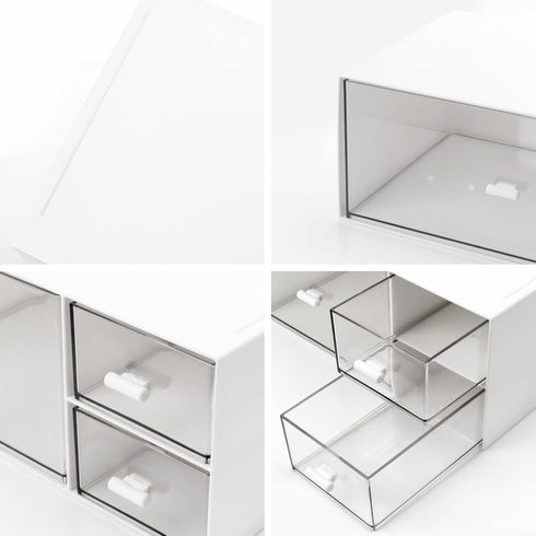 Stackable Desk Organizer with 3 Compartments, Storage Drawers for Makeup, Bathroom Organization, Accessories (White)