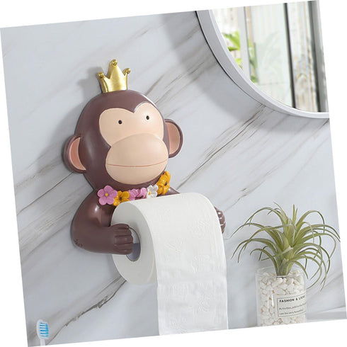 WOONEKY Wall Mounted Monkey Tissue Rack Cartoon Design Toilet Paper Holder Decorative Bathroom Roll Paper Stand Space
