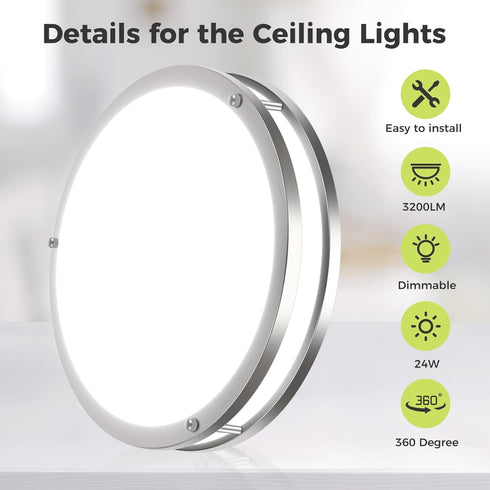 13inch Dimmable 5CCT(3000K 3500K 4000K 5000K 6500K) 24W hepside Ceiling Lights, Flush Mount LED Ceiling Light Fixture