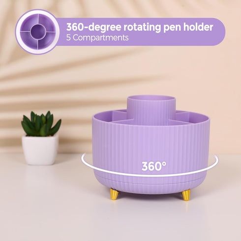 SKYDUE Purple Office Supplies Set, 10PCS Purple Desk Accessories, Pencil Holder, Stapler, Tape Dispenser, Scissors