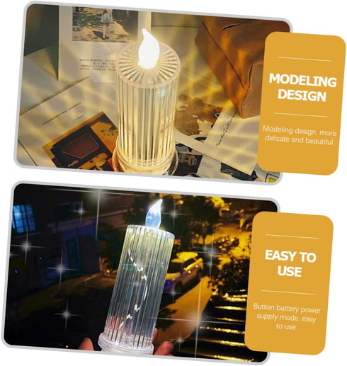 Cabilock LED Candle Light Bedside Night Lamp Crystal Refraction Romantic Atmosphere Decor Battery Operated for Bedroom