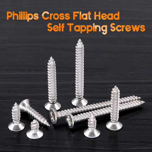 210Pcs 304 Stainless Steel Flat Head Phillips Cross Wood Screw Drive Self-Drilling Screws Assortment Kit [#6 5/16'' to