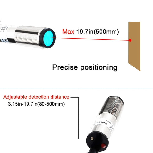 LCLCTC 12V 24V M18;Input(10-30VDC), 4 8-50cm; HG18-D50P3, Laser Sensor photoelectric Switch PNP NO + NC Wires;